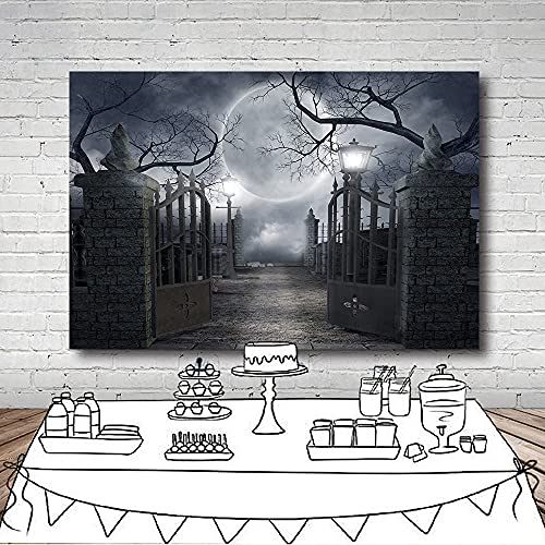 Halloween Night Full Moon Backdrop Gloomy Woods Graveyard Photography Background Horrible Cemetery Spooky Party Banner Halloween Party Decoration Photo Booth Props 10X8FT TP17H - size: 10X8FT