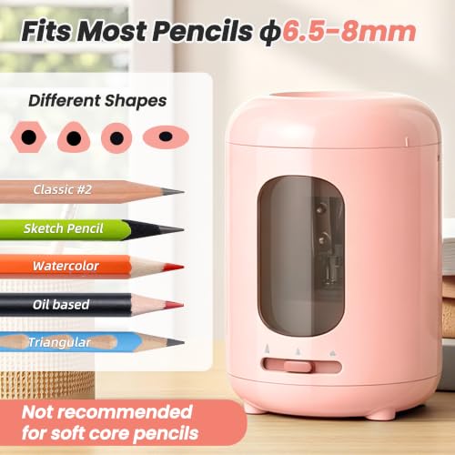deli Electric Pencil Sharpener,3 Sharpness Modes,Battery Operated(6.5-8mm) | for No.2/Colored Pencils,Portable Pencil Sharpener for Classroom/School/Home/Office, Pink - color: Pink