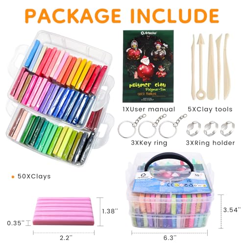 Artecho Polymer Clay Kit, 50 Colors Oven Bake Clay | Modeling Clay for Adults, DIY Sculpting Craft Set with Sculpting Tools, Jewelry Accessories, Arts and Crafts Gifts - color: 50 colors