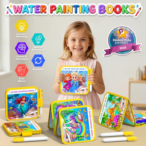 ZHOC Reusable Water Painting Books for Kids – Magic Water Reveal Coloring Books with Water Pens (Dinosaurs) No-Mess Coloring Book Fun Travel Activity for Ages 3 4 5 6 7 8 - color: Dinosaur