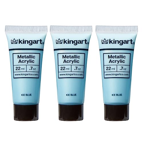KINGART PRO Artist Quality METALLIC ICE BLUE Acrylic Paint, 22ml (0.74oz) Tubes, 3 Pack - Set (66ml Total), Metallic Ice Blue