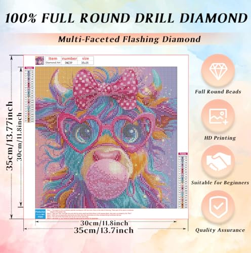 CRZMODE Cow Diamond Art Kits for Adults, Cow Diamond Painting Kits for Adults Beginners, 5D DIY Round Full Drill Gem Art Paint by Diamonds Dots Crafts Kits for Home Decor Gift 14x14 inch - color: Bubble Cow(14X14")
