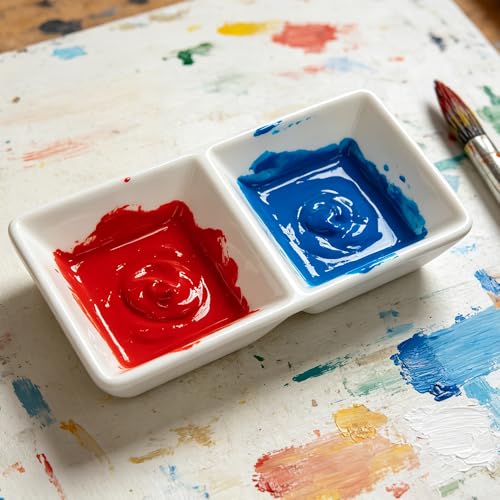 2 Pack Ceramic Paint Palette 2 Well Watercolor Painting Mixing Palette Dish for Watercolor Acrylic Oil Paint Studio Outdoor Use