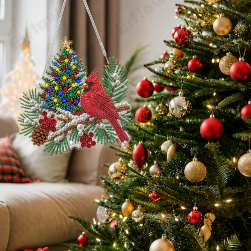 Eiflow Acrylic Pearl Diamond Art Hanging Kit for Adults, DIY Christmas Diamonds Painting Door Hanger Board Kit, Diamond Art Pearl Painting Pendant Ornament (Cardinal) - color: Cardinal
