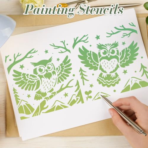 Owl Stencils for Crafts Reusable 24Pcs Animal Stencils(5.9X5.9 Inch) | DIY Art Painting Stencil Furniture Decor Kit for Wood Embroidery Wall Silk Screen Journaling - color: Owl 2