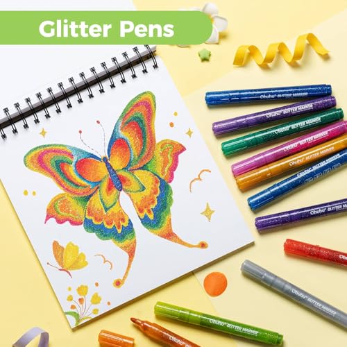Ohuhu Glitter Marker Pens 12 Colors Fine Tip for Painting Coloring Crafts - color: 12 Colors, size: Medium Tip 3mm
