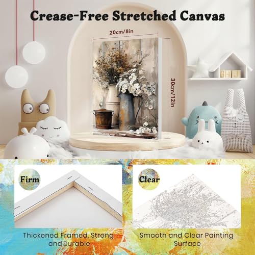 Vintage Flower Paint by Numbers for Adults with Framed Canvas 8x12 inch | Rustic Flowers Paint by Number on Canvas, DIY Acrylic Oil Painting Kits with Wooden Easel Brushes for Home Wall Decor - color: BKH2109