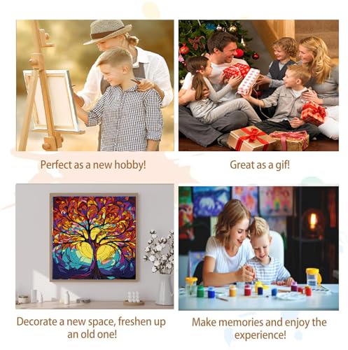 Artunion Framed Paint by Numbers Kit for Adults Beginners & Kids Ages 8-12,Tree of Life Paint by Number with Frame,Acrylic Paint by Numbers Kit on Canvas 10 * 10 Inch Without Easel - color: ZXT-190-F