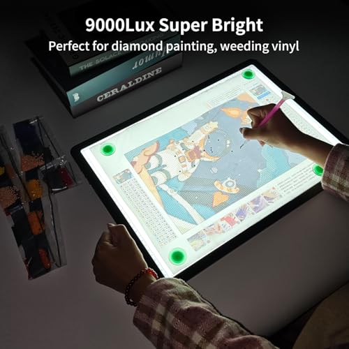 Rechargeable A4 Light Board for Diamond Painting, 9000 Lux Tracing Light Box with Side Physical Buttons, 3 Colors and 6 Levels of Brightness, LED Light Pad for Diamond Art, Drawing, Weeding Vinyl - size: A4 without Bag