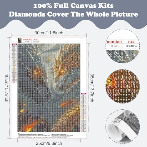 SENQAO 5D Diamond Painting Kits for Adults, Black Golden Dragons Diamond Art Kits for Adults Beginner, DIY Full Drill Diamond Dot Gem Painting for Home Wall Decor 12x16 inch - color: dragon - 01