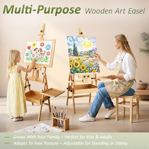 Multi-Function Beech Wood Art Easel for Painting, Flat Desk Easel Stand - color: Medium Natural