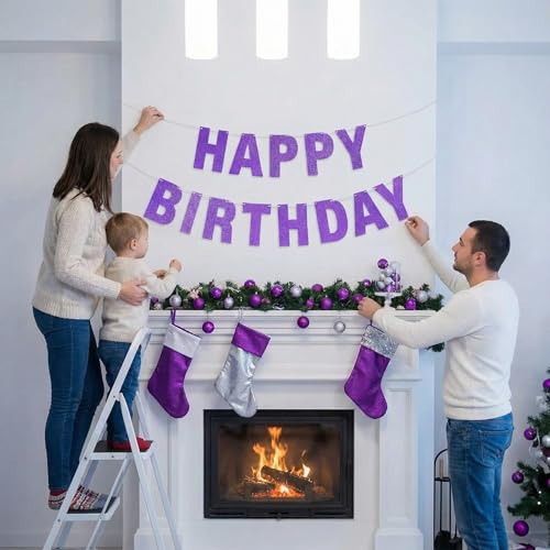 TaoBary 112 Pcs DIY Banner Letters Kit with Numbers,Purple | 107 Glitter Letters Numbers with Rope and Needle, Reusable for Birthday, Halloween, Christmas, Wedding, Valentine Decor - color: Purple