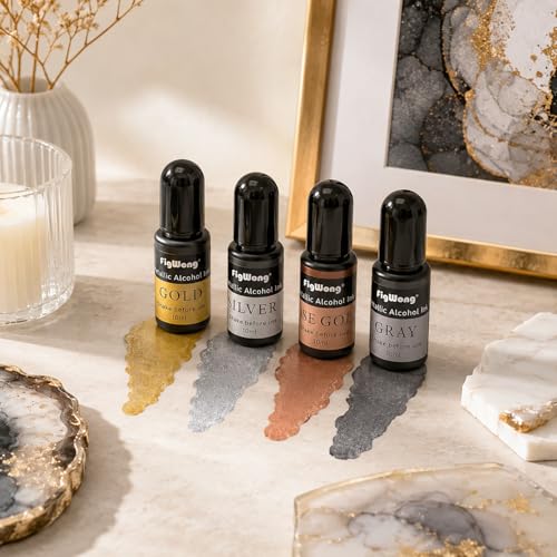 Metallic Alcohol Ink Set - 24 Colors, 10ml Each, Shimmer Mixatives for Resin, Yupo, Coaster, Painting, Tumbler Cup Making