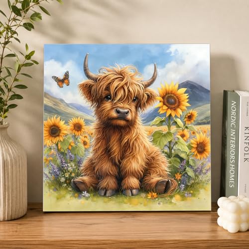 AUKELHJ Framed Paint by Numbers Kit for Adults, Highland Cow, 10x10 inch - color: 06-Cow