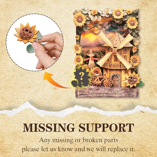 3D Puzzles for Adults Sunset Windmill Wooden Bloom Craft with LED Light - color: Sunflower-1
