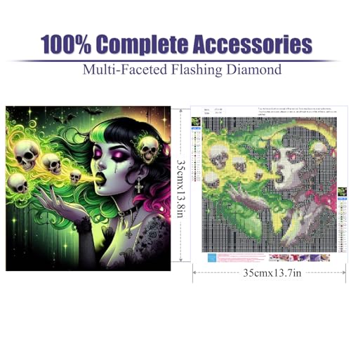 LWZAYS Gothic Diamond Art Painting Kits for Adults, Skull 5D Diamond Painting Kits for Beginner, DIY Full Round Gem Crystal Art Paint by Diamond, Home Wall Decor 13.7X 13.7 inch - color: JX0498-US