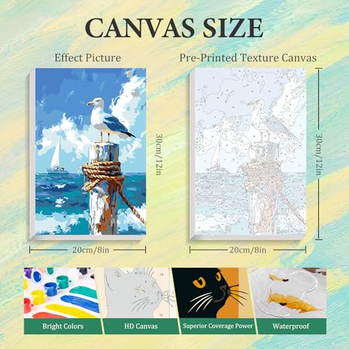 4 Pack Paint by Numbers Kit for Adults with Frame, Beach DIY Painting Kit | with Wooden Easel, Coastal DIY Acrylic Painting Craft for Beginners, Stress Relief, Home Wall Decor, 8 x 12 Inch - color: CYOP4P03