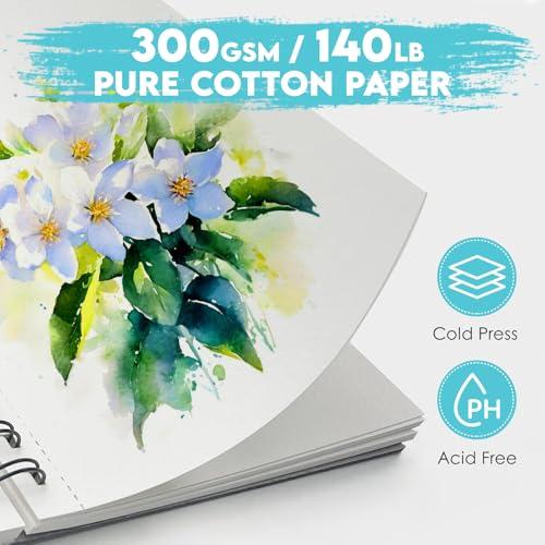 KOVIEDE 100% Cotton Watercolor Paper Pad 5.5"x8.5" 30 Sheets - color: Floral-Pink, size: 5.5“x8.5"