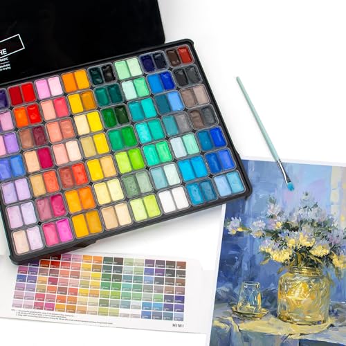 HIMI Gouache Paint Set, 112 Colors x 12g Twin Jelly Cup Design in Carrying Case, Non-Toxic Paint for Canvas and Paper, Perfect for Artists, Student, Opaque Painting (Black) - color: 112 Colors(Black Case)