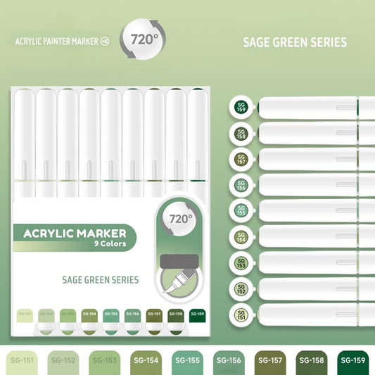 Water Based Acrylic Paint Markers, 9 Colors Paint Pen Set - color: Green Series-2