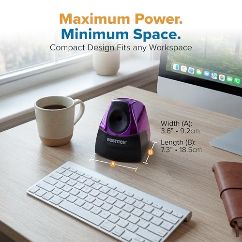 Bostitch Office Electric Pencil Sharpener for Classroom & Desk Use, Heavy-Duty Stall-Free Motor, High-Capacity Shavings Tray, Metallic Purple - color: Metallic Purple