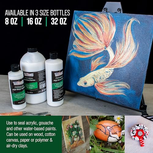 U.S. Art Supply 16 oz Acrylic Sealer, High Gloss Varnish for Acrylic Painting - Non-Yellowing, Clear Coat Protective Finish with UV Protection for Paint - size: 16-ounces