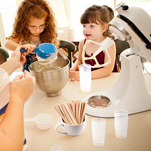WXJ13 50 Pack 30ml Plastic Reusable Graduated Cups Transparent Scale Cups with 50 Pack Wooden Stirring Sticks for Mixing Paint, Stain, Epoxy, Resin