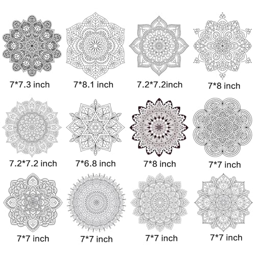 Diamond Art Stained Glass Window Clings, 12 Pcs DIY Mandala Window Stickers | PVC material, 7 inches, diamond DIY pen and markers, craft hobby for women, creative art kit, home decor, adhesive backing