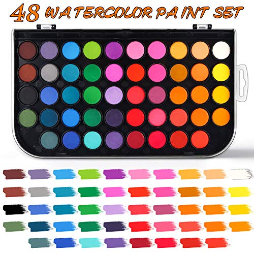 AROIC 48 Colors Watercolor Paint,Washable WaterColor Paint Set - color: 48 watercolor+ 2 brush