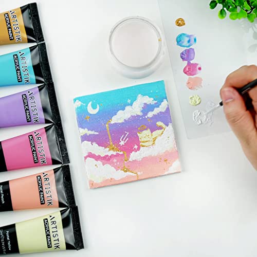 ARTISTIK 32-Color Acrylic Paint Set with 3 Brushes – 22ml Tubes of Artist-Quality Acrylic Paints for Canvas, Wood Crafts, Ceramic & Art Supplies - style: 32 x 22ml Acrylic Paint with Brushes