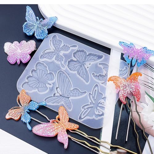 4 Piece Resin Earring Molds , 47 Unique Shapes UV Butterfly Resin Molds with Holes Ideal for DIY Silicone Earrings Necklaces Jewelry and Animal Designs Creative Art Gifts - color: butterfly