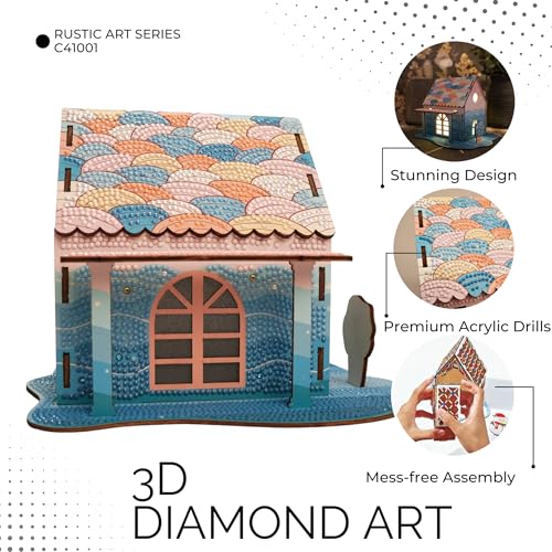 3D Diamond Painting Cabin Kit – DIY Full Drill Miniature House Craft with Rhinestones, Decorative Building Set for Adults & Teens (Mermaid Rainbow Cabin) - style: Mermaid Rainbow Cabin
