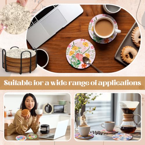 Reallnaive 77 Pcs Flower Coasters Painting Kit, 20 Set Wooden Drink Coasters 4 Inch with Holder & Markers Boho DIY Crafts for Adults, Women, Hobby, Color Your Own Art Craft Supplies - style: Flower