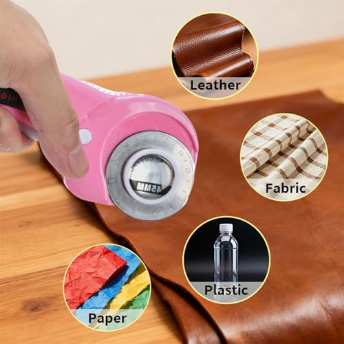 Rotary Cutter with 8Pcs Extra Blades, Ergonomic Rolling Cutter | 45mm Cutter with Safety Lock, Suitable for Leather, Crafting, Sewing, and Quilting Fabric (Pink)
