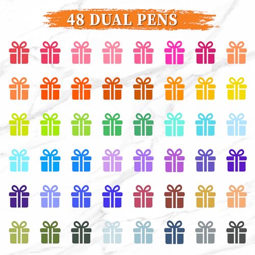 Brush Pens for Adult Coloring Books, 48 Colors Dual Tip Art Markers – Fine Tip for Outlining + Brush Tip for Coloring, Water-Based Non-Bleeding Markers for Journaling, Calligraphy, Hand Lettering - color: 48 Colors