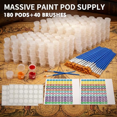 30 Empty Paint Containers with Lids - Mini Paint Pods | 180 Paint Pots Container Strips (3ml/0.1oz), 40 Flat Paint Brushes, 260 Labels for Color Organization,140 blank labels - color: 30 Strips+40 Flat Brush+260 Labels