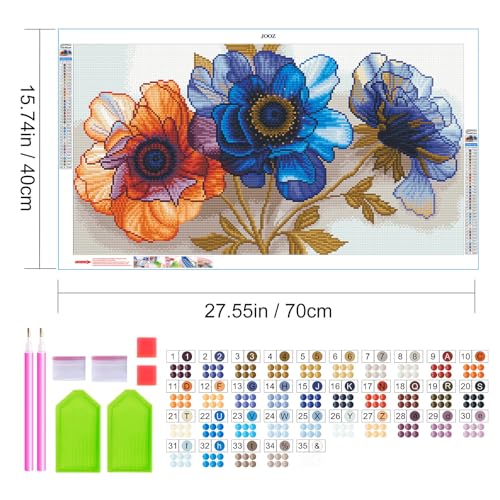 JOOZ Large Diamond Art Kits for Adults - 5D Flowers Diamond Painting Kits for Adults, DIY Full Drill Large Flower Diamond Art Painting, Floral Gem Art Kits for Beginners for Wall Decor 27.5x15.7 Inch - color: Flowers 033
