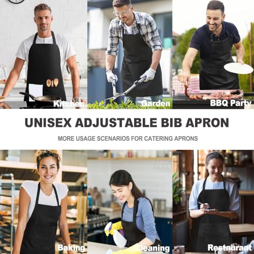 Chef Apron with Pocket for Men Women Server Butcher Work, 5 Pack - color: Black