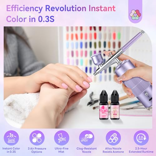 SAVILAND Advanced 30 PSI Airbrush Kit: Purple AirBrush for Nails 0.3s Instant atomization Three-Mode Limitless Nail Art Creativity & Salon-Perfect Instant Color Nail Airbrush Machine for Ombre French - color: Purple Pro