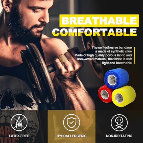 OK TAPE 12 Rolls Self Adhesive Bandage Wrap, Cohesive Elastic Athletic Tape - color: Mix Color, size: 2 Inch