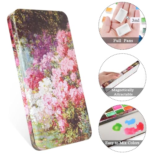 20 Empty Full Pans Watercolor Palette Tins Box with Magnetic Squares - color: Flowersea, size: 20 Full Pans