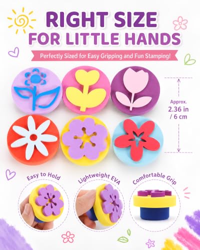 NUOBESTY 6 Pack EVA Sponge Painting Stampers, Flower Shapes for Kids - size: 6.00X6.00X2.50CM