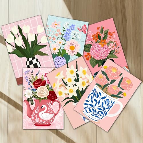 Tucocoo Flowers in Vase 6 Pack DIY Paint by Numbers Kits for Adults Simple Flower Oil Painting Acrylic Paint Number Painting Kits on 8x12 Inch Canvas Without Frame Floral Home Wall Decor - color: 6 Pack 06