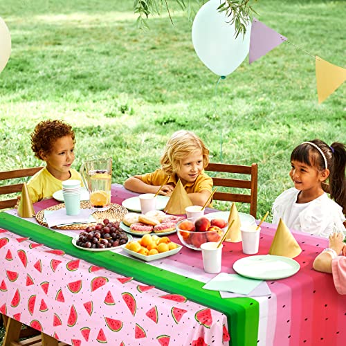 durony 2 Pack Watermelon Plastic Tablecloths 54 x 108 Inches Pink Watermelon Plastic Table Cloth Cover Fruit Party Supplies for Girls Birthday Baby Shower Wedding Table Cover - style: Watermelon