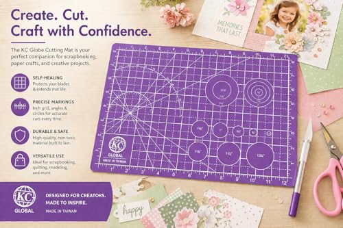 KC GLOBAL A4 (13"x9") Professional Grade Self-Healing Double-Sided PVC Cutting Mat (Purple) - Odor-Free, Eco-Friendly, Non-Slip, Premium Desk Mat for DIY, Crafting, Model Building and Art Projects - size: 13"L x 9"W