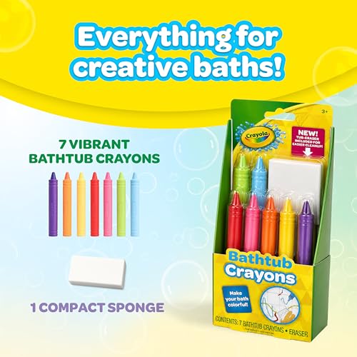 Crayola Bathtub Crayons with Bonus Eraser, Washable Tub Coloring Kit for Kids, Non-Toxic, Easy Cleanup Bath Toys for Kids, Includes 7 Crayons + Eraser