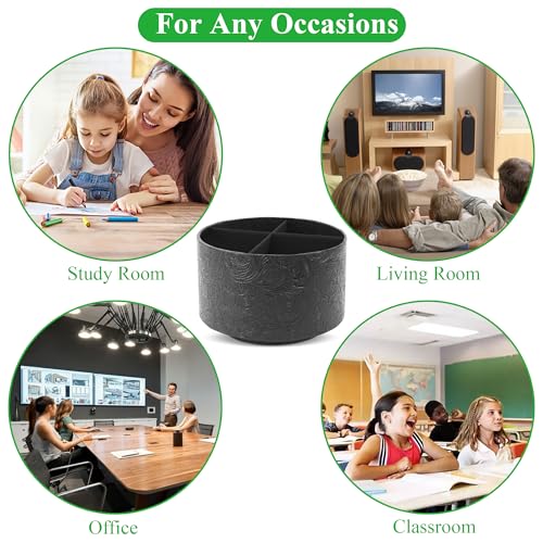 Round Leather Art Supply Organizer,Remote Control Holder,360 Degree Spinning,Multi-Functional Pencil Holder,4 Compartments Desktop Stationary Organizer(1-Black2) - color: 1-Black2