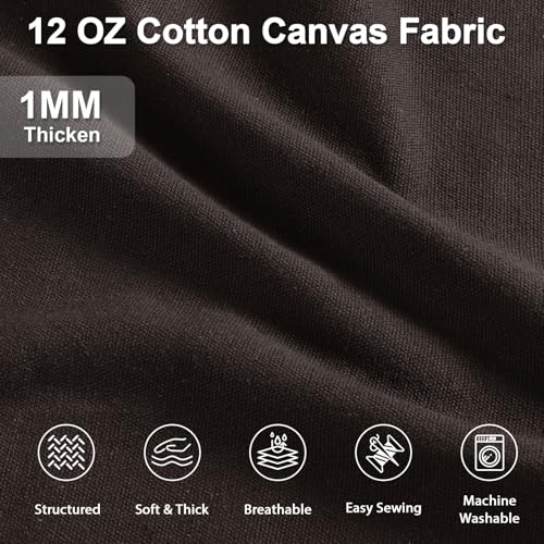 12oz Heavy Duty Canvas Fabric, 59" W Natural Cotton Duck Cloth 1 Yard - color: Dark Brown, size: Pre Cut - 1 Yard