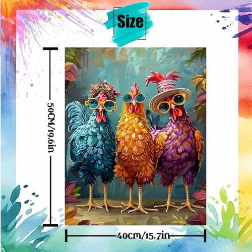 Hestarcul Chicken Paint by Numbers Kits for Adults,Easy Adult Painting by Number on Canvas for Beginner, DIY Watercolor Painting for Gift Home Decor Relax. (Chicken) - color: chicken