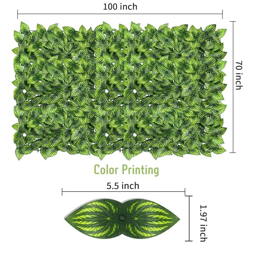 Jinwu Artificial Ivy Privacy Fence Screen (2 Rolls, Total 69x98.4 inch), Expandable Faux Privacy Fence with 80 pcs Zip Ties, Decoration for Outdoor Garden, Printed Watermelon Leaf - size: 69x98.4 in(Type 1)